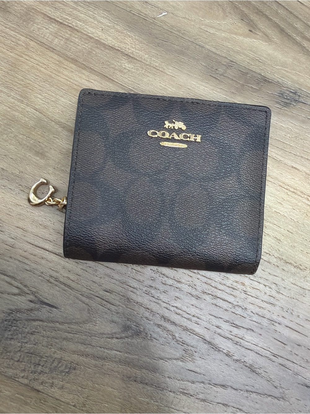 Coach Brown Signature Bifold Key & Card Holder with Gold Logo